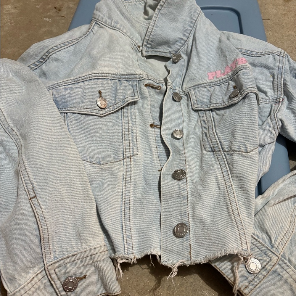 Playboy x PacSun Light Blue Denim Jacket with Pink Embroidery